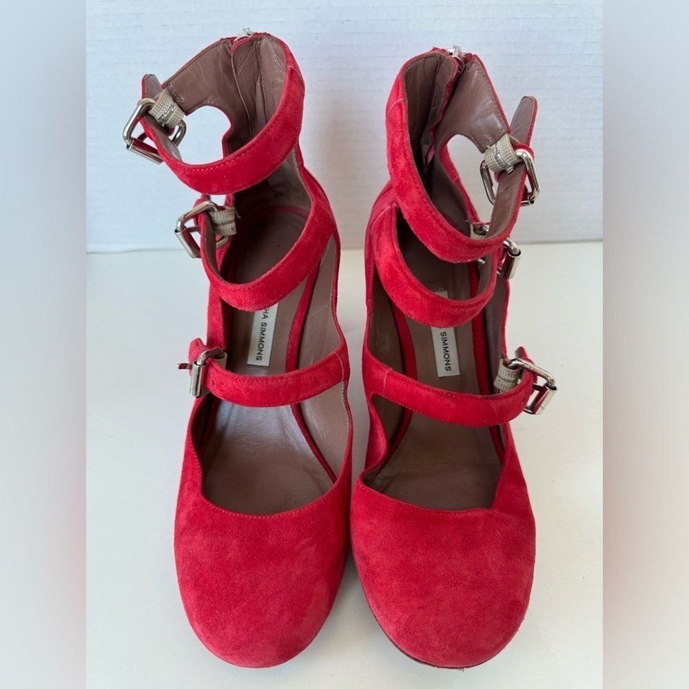 TABITHA SIMMONS Moda red suede 3 straps pumps heels size 37 - Picture 2 of 8